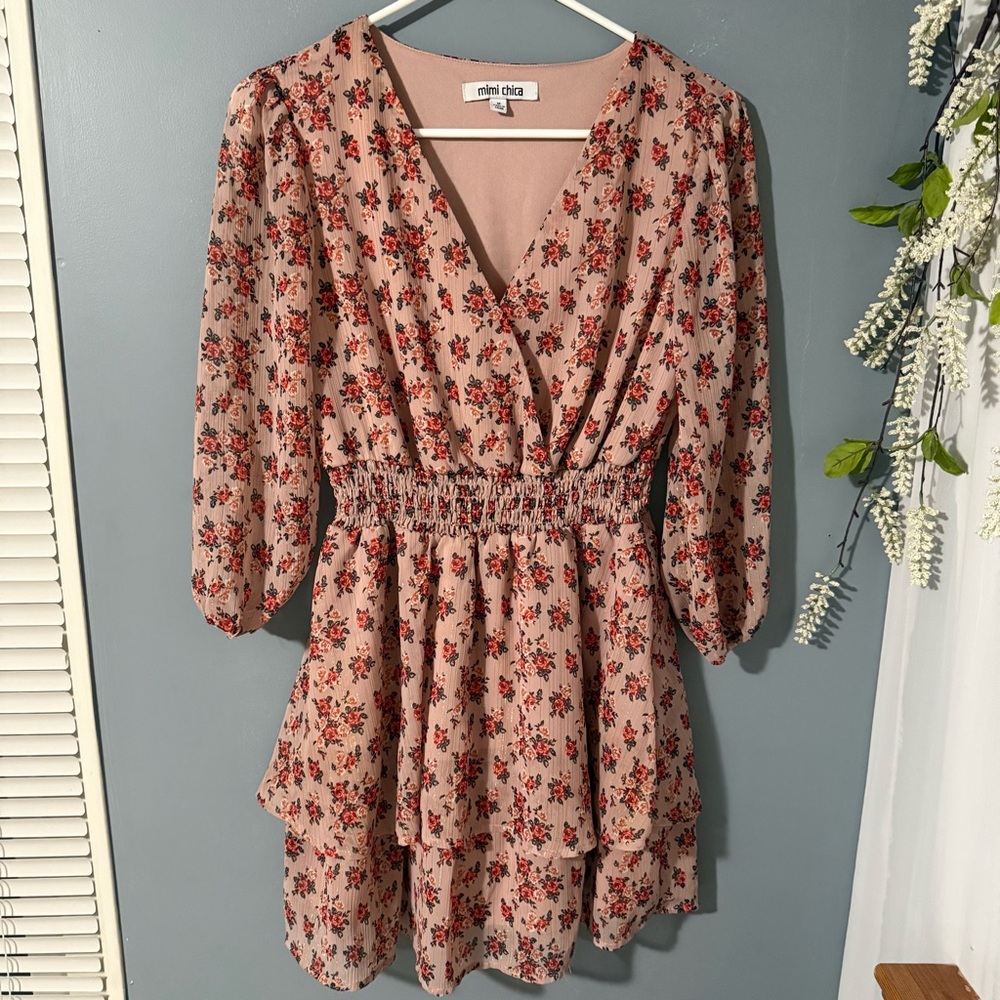 SOLD SOLD SOLD Mimi Chica Dress with gold threading and smocked waist.